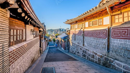 Time lapse of Bukchon Hanok Village in Seoul , South Korea photo