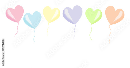 Colorful flying heart air balloons. Greeting card background.