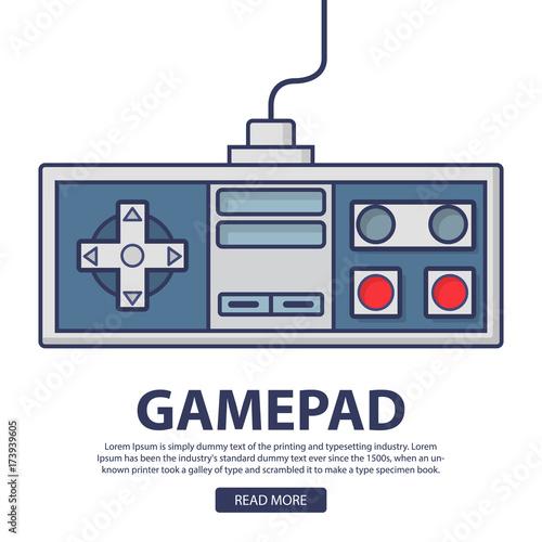 Retro game pad .The joystick for the video game old console to the TV.Classic wired controller play new and old games.80 years gadget icon.Vector in flat linear style.Outline symbol