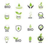 ecology and bio in green icons set vector