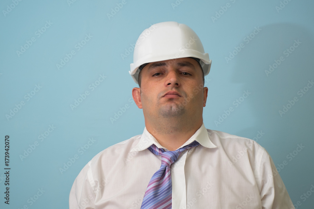 Portrait man in a white helmet Portrait man in a white helmet