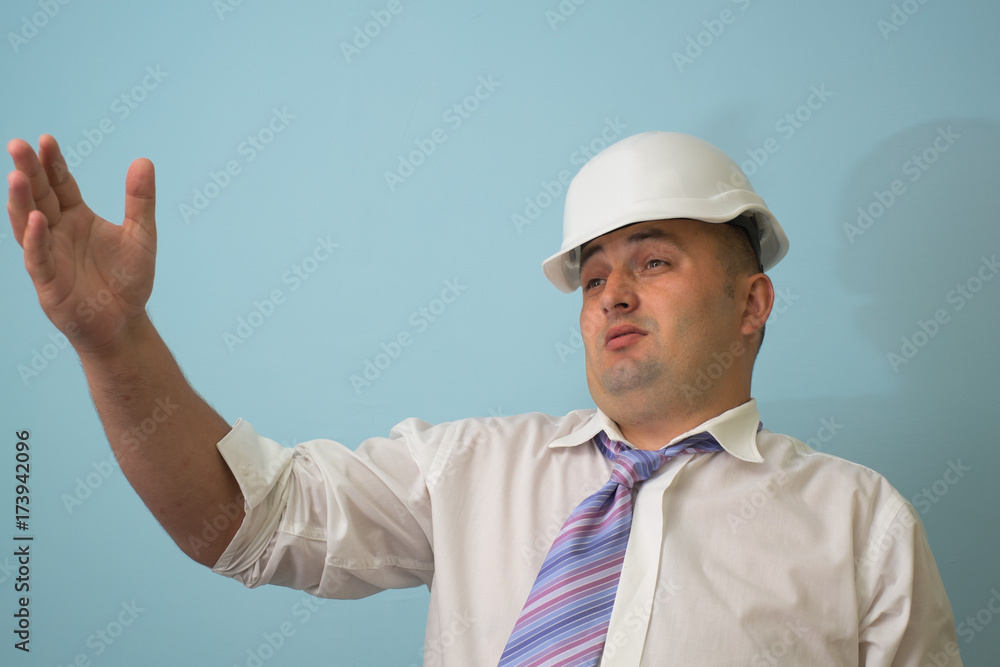 Portrait man in a white helmet Portrait man in a white helmet