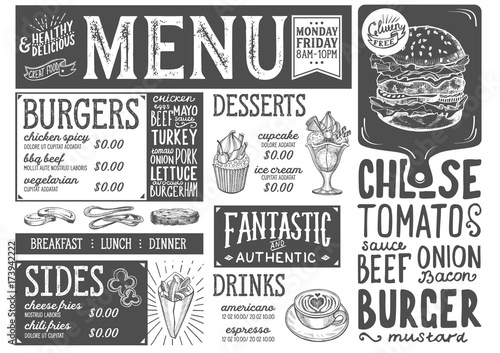 Burger menu restaurant  food template.