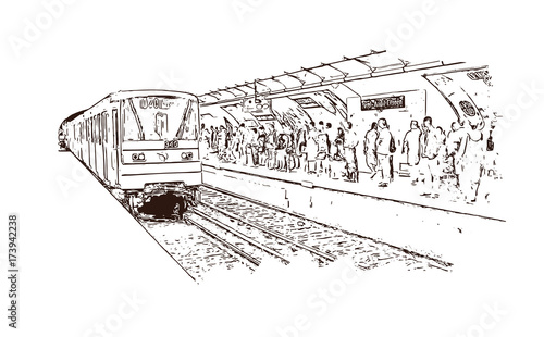 Vector Sketch of Paris Metro rail France in illustration.