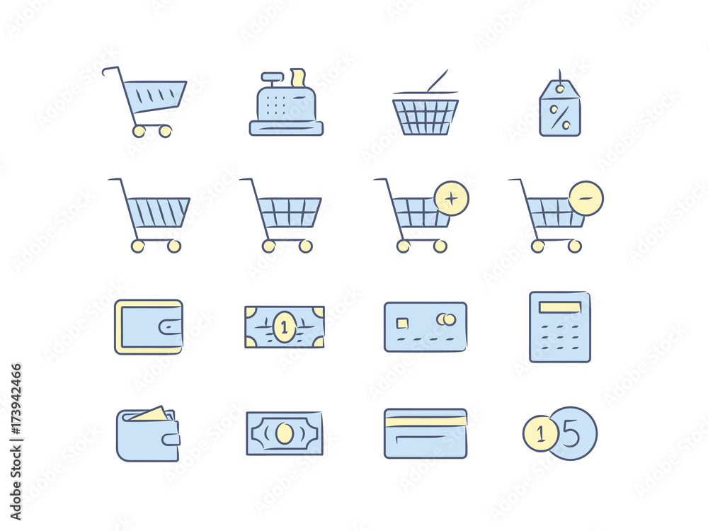 Shopping icon set. Online store icons. Linear vector