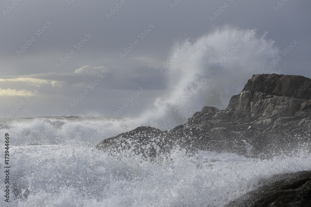 Fototapeta Big wave splash against cliff