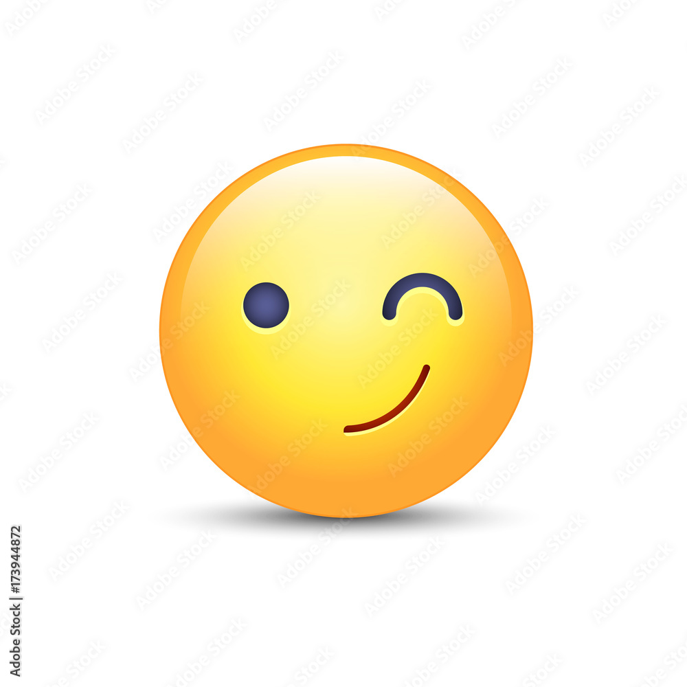 Winking fun cartoon emoji face. Wink and smile happy vector emoticon. Smiley for chat and app. Winking fun cartoon emoji face. Wink and smile happy vector emoticon. Smiley for chat and app.