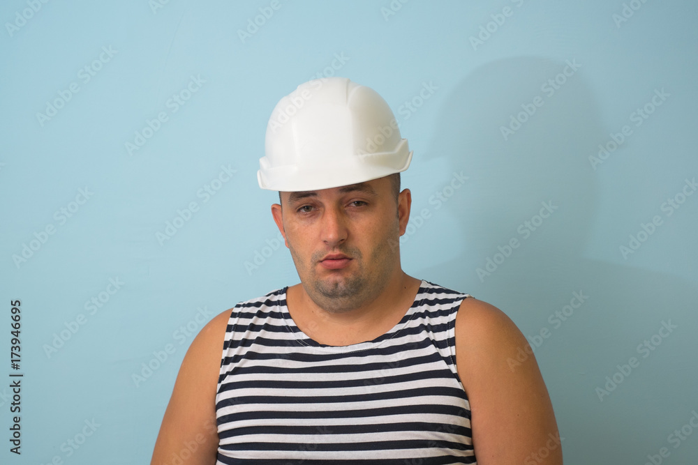 Portrait man in a white helmet Portrait man in a white helmet