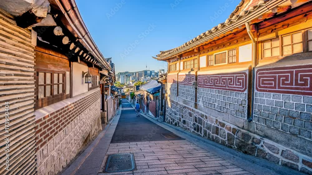 Time lapse of Bukchon Hanok Village in Seoul , South Korea Time lapse of Bukchon Hanok Village in Seoul , South Korea