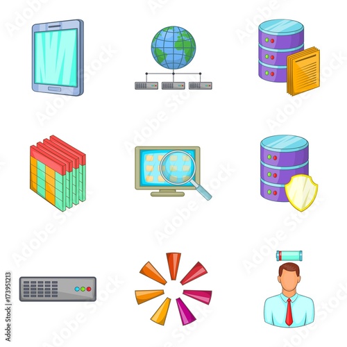 Sale of information icons set, cartoon style