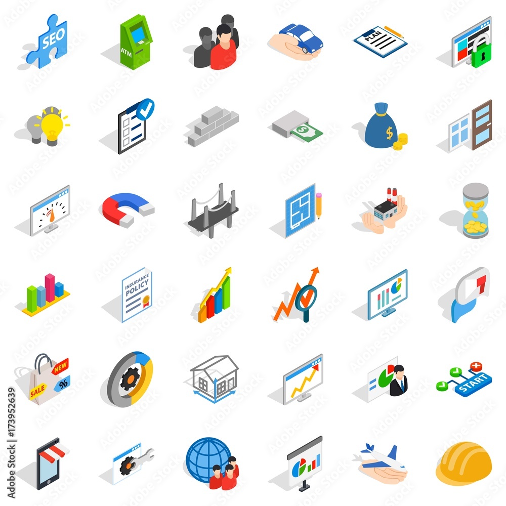 Banking icons set, isometric style