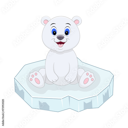 Cute cartoon polar bear sitting on the ice floe