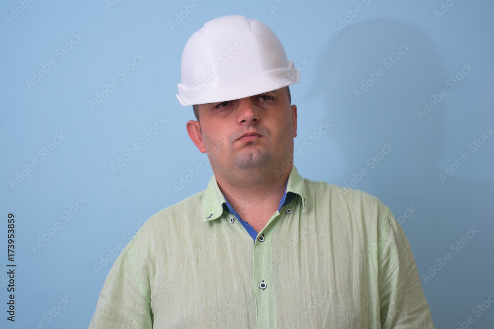 Portrait man in a white helmet