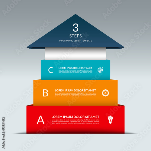 Up arrow infographic template. Business sucess staircase concept with 3 steps, options, stages. Can be used for workflow layout, diagram, chart, graph, web design. Vector illustration