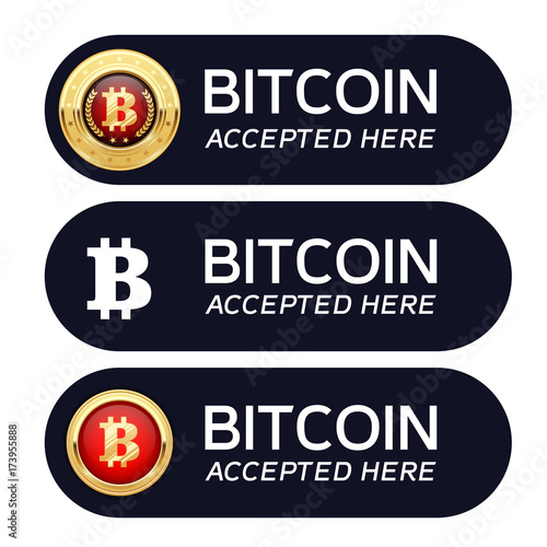 Bitcoins accepted here banner - cryptocurrency icon
