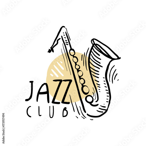 Photography Jazz club logo design, vintage music label with saxophone, element for flyer, ca