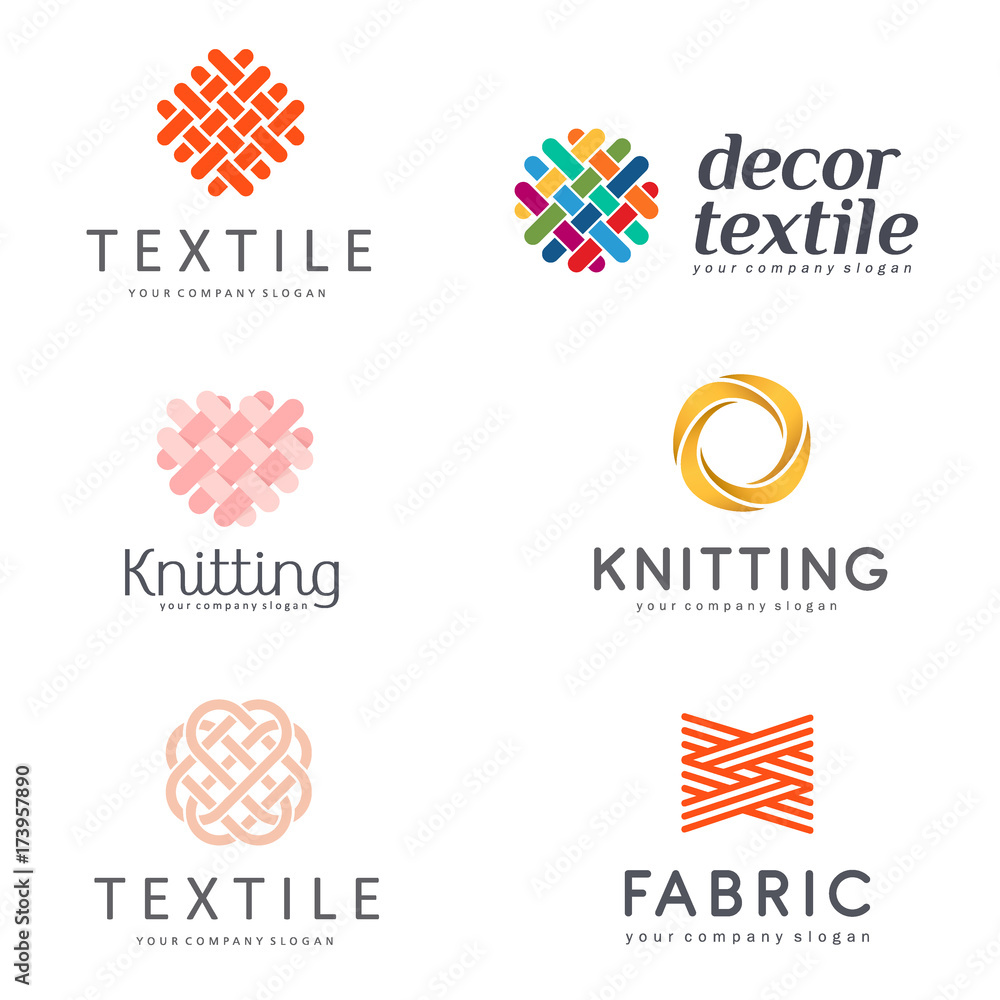 Set of Vector logo design for shop knitting, textile - obrazy, fototapety, plakaty 