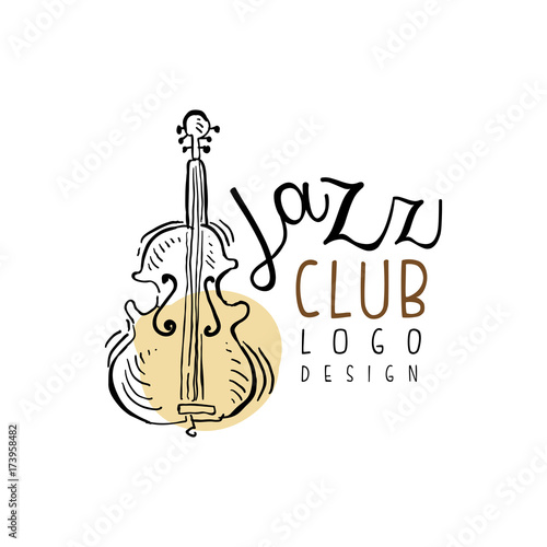 Photography Jazz club logo design, vintage music label with cello, element for flyer, card,