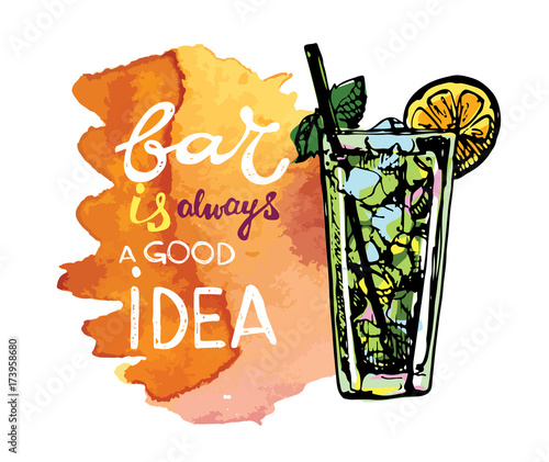 Cocktail set. Elements for the graphic design of the menu bars, restaurants, invitations, announcements. Hand drawn sketch set of alcoholic cocktails. Vintage vector illustration