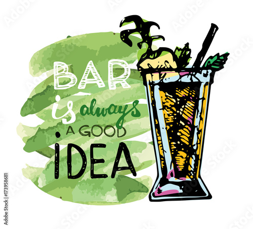 Cocktail set. Elements for the graphic design of the menu bars, restaurants, invitations, announcements. Hand drawn sketch set of alcoholic cocktails. Vintage vector illustration