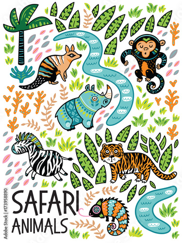 Safari animals print, Vector illustration