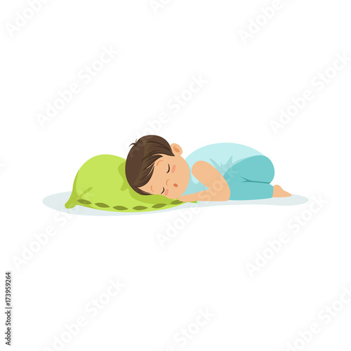 Cute little boy sleeping on a pillow cartoon character vector illustration