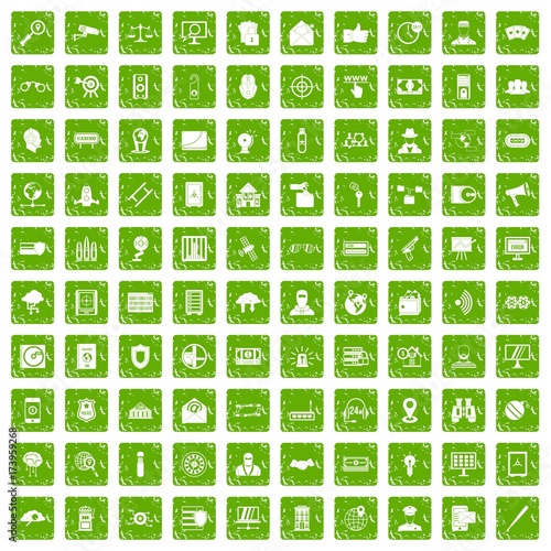 100 security icons set grunge green