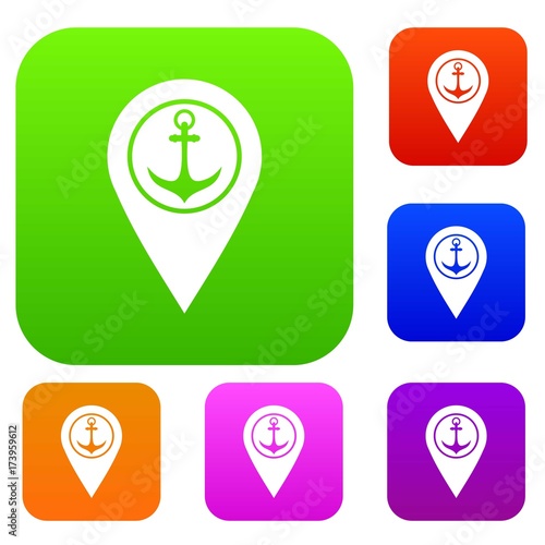 Map pointer with symbol anchor and sea port set color collection Free Download Map pointer with symbol anchor and sea port set color collection - GFXLoad