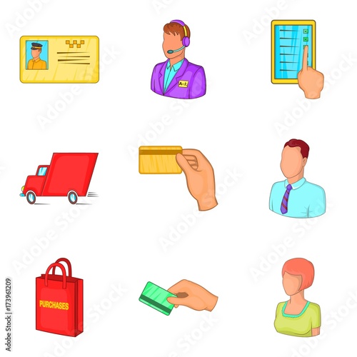 Finance adaptation icons set, cartoon style