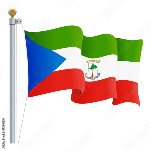 Waving Equatorial Guinea Flag Isolated On A White Background. Vector Illustration. Official Colors And Proportion. Independence Day photo