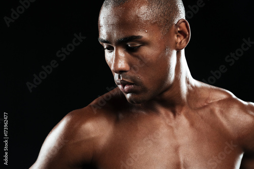 Afro american sports man, resting after workout