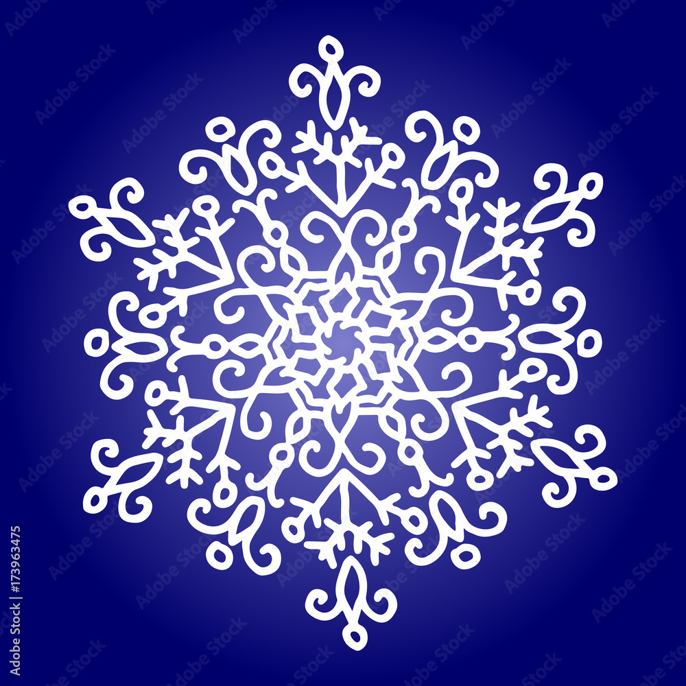 Winter white snowflake on blue background. Christmas element. Vector illustration. Winter white snowflake on blue background. Christmas element. Vector illustration.