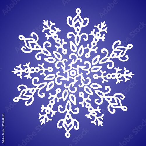 Winter white snowflake on blue background. Christmas element. Vector illustration.