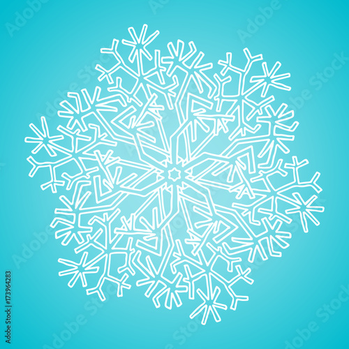 Winter white snowflake on blue background. Christmas element. Vector illustration.