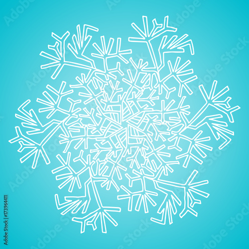 Winter white snowflake on blue background. Christmas element. Vector illustration.