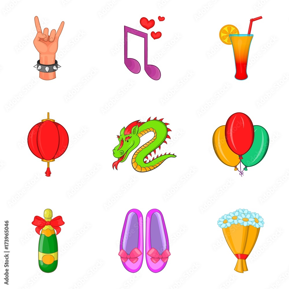 Obraz premium Exultancy icons set, cartoon style