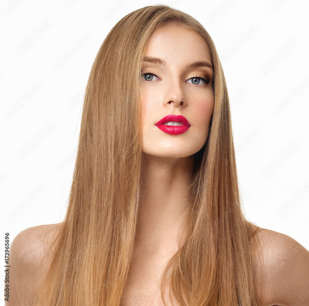 Obraz premium Gorgeous Hair. Beauty Fashion Model Woman with Long and Healthy Hair. long straight hair. Blond Hair.Professional Makeup.