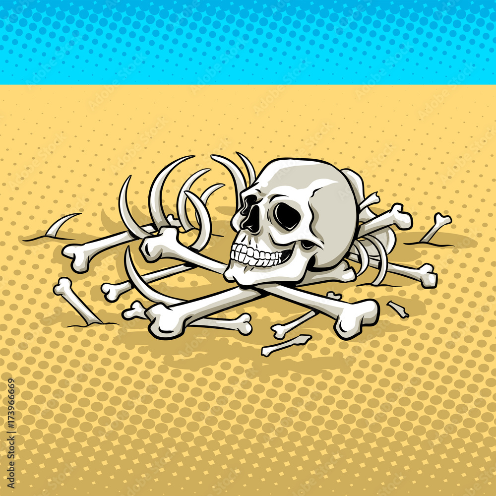 Human skeleton in the desert pop art vector Stock Vector | Adobe Stock