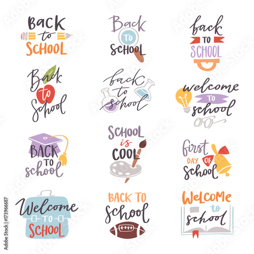 Back to school logo badge lettering design text vector set illustration