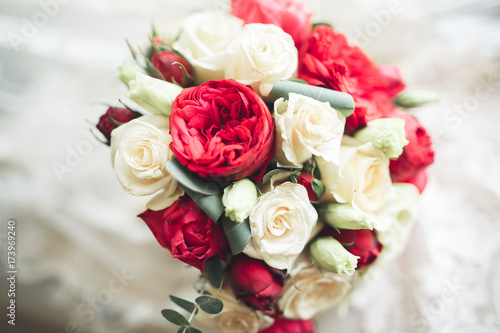 Wonderful luxury wedding bouquet of different flowers