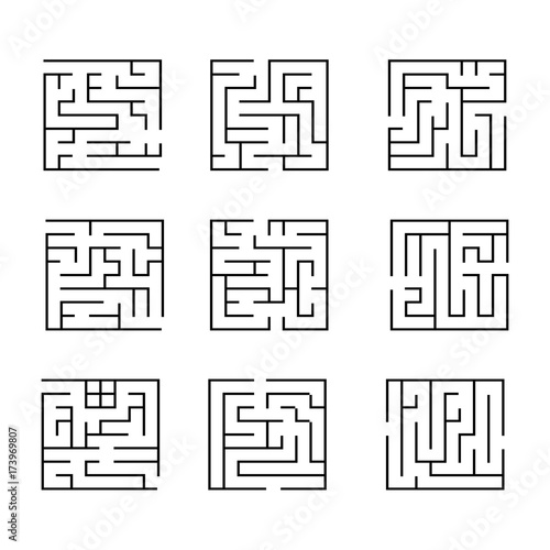 Collection №2 of easy maze puzzle game. Black and white labyrinth business concept. Labyrinth for smart kids and children 