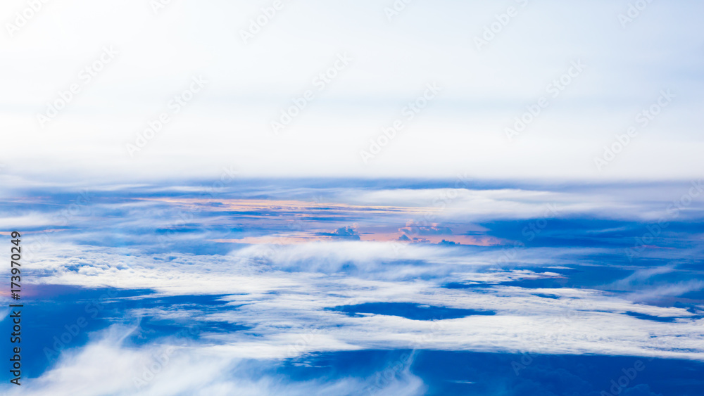 High angle view of blue sky and fluffy clouds, shots from the airplane High angle view of blue sky and fluffy clouds, shots from the airplane