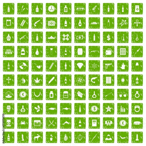 100 smuggling goods icons set grunge green
