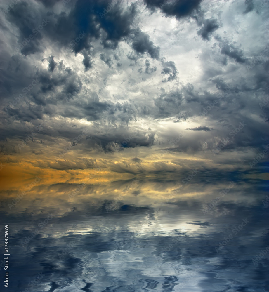 Amazing storm clouds seascape background. Sea landscape and overcast dark sky Amazing storm clouds seascape background. Sea landscape and overcast dark sky