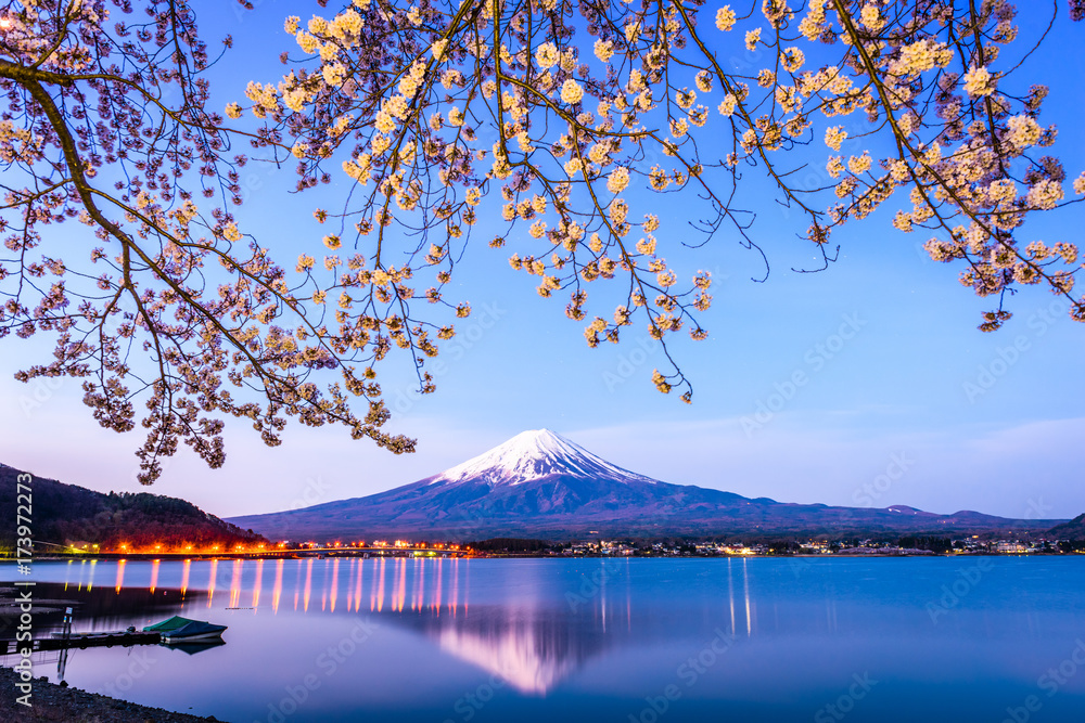 Mt. Fuji, Japan in Spring on Lake Kawaguchi.