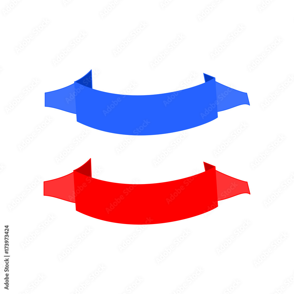 Banner red and blue. Emblem modern symbol of business. Set blank sticker labeling. Elegant form of the logo for sale. Colorful template for badge, tag, wrapping. Design element. Vector illustration Banner red and blue. Emblem modern symbol of business. Set blank sticker labeling. Elegant form of the logo for sale. Colorful template for badge, tag, wrapping. Design element. Vector illustration
