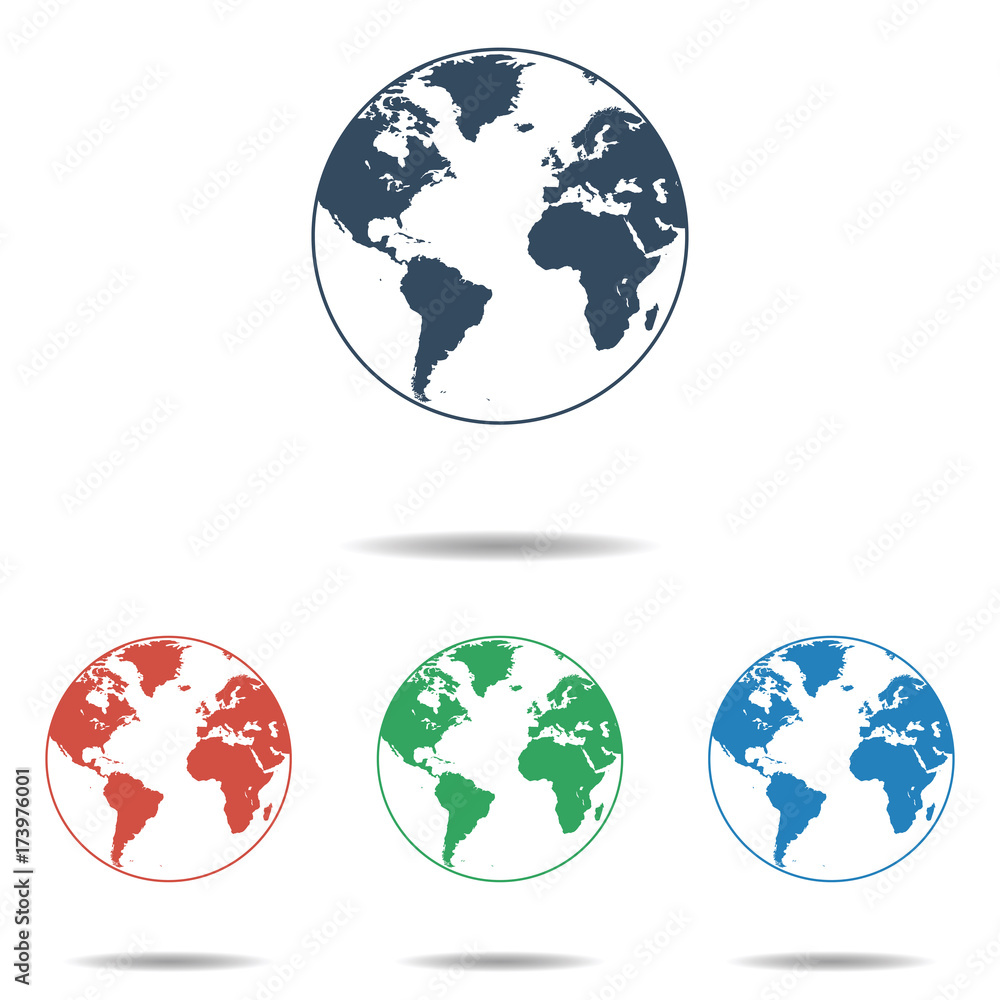 World icon set - simple flat design of globe isolated on white background, vector