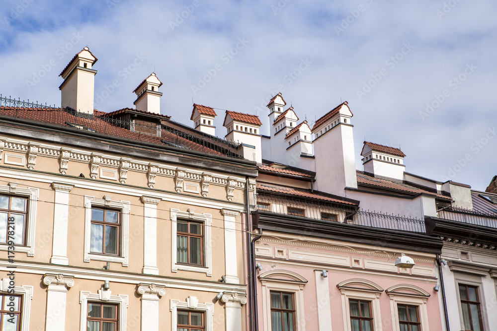 view from above on the roofs of the houses of the city of Lviv