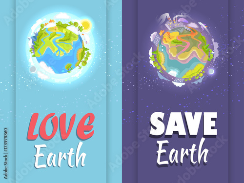 Love, Save Earth Card with Clean and Ill Planets