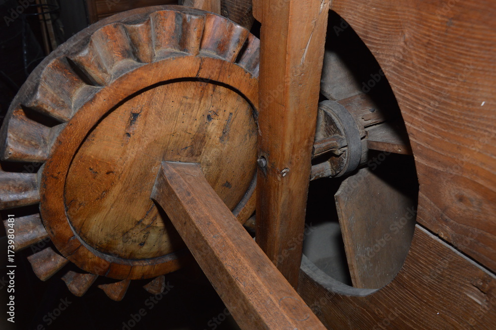 An old wooden agriculture machine